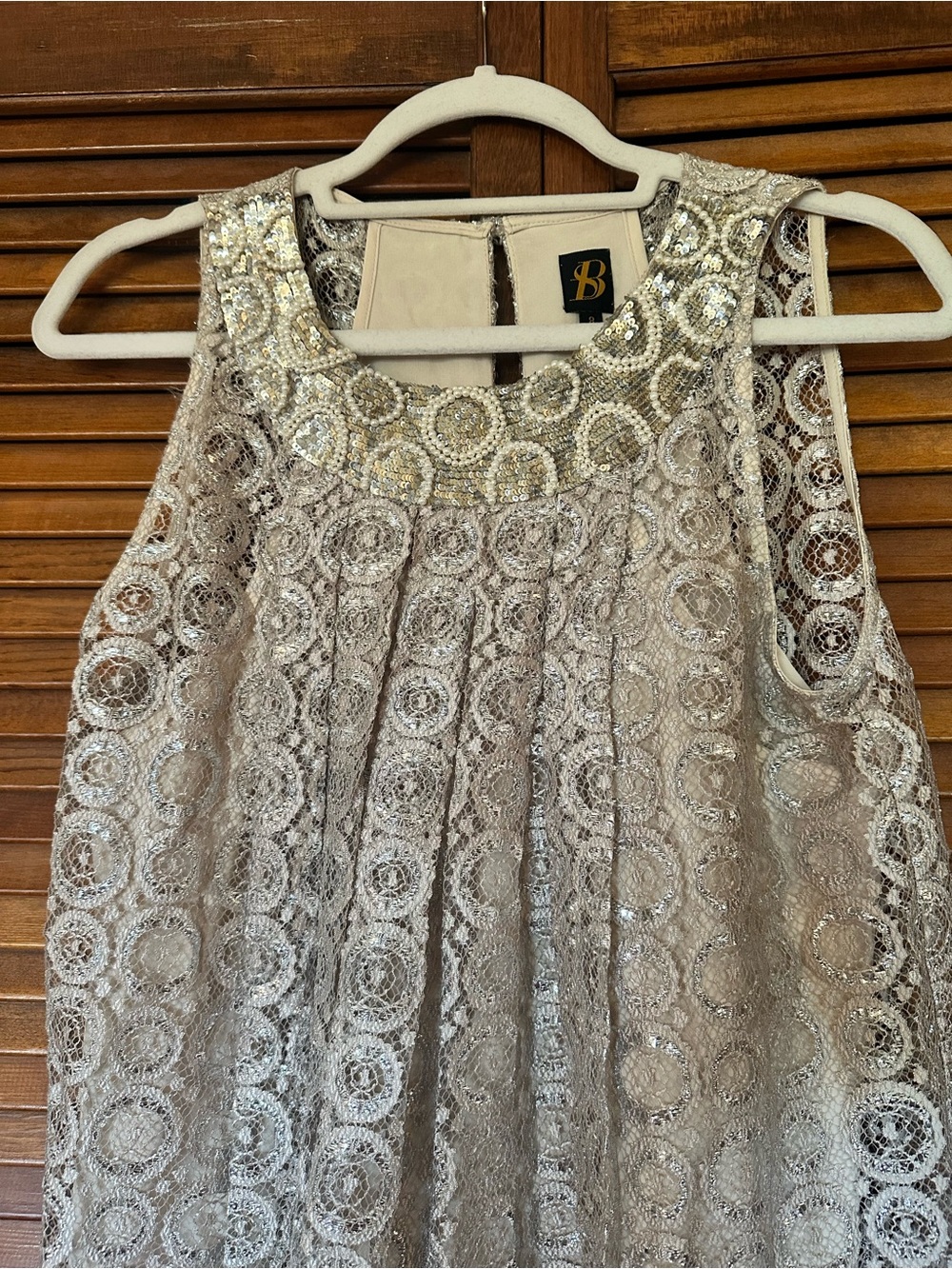 Sachin + Babi for Anthropologie Joyeux champagne silver metallic swing dress - Picture 4 of 11